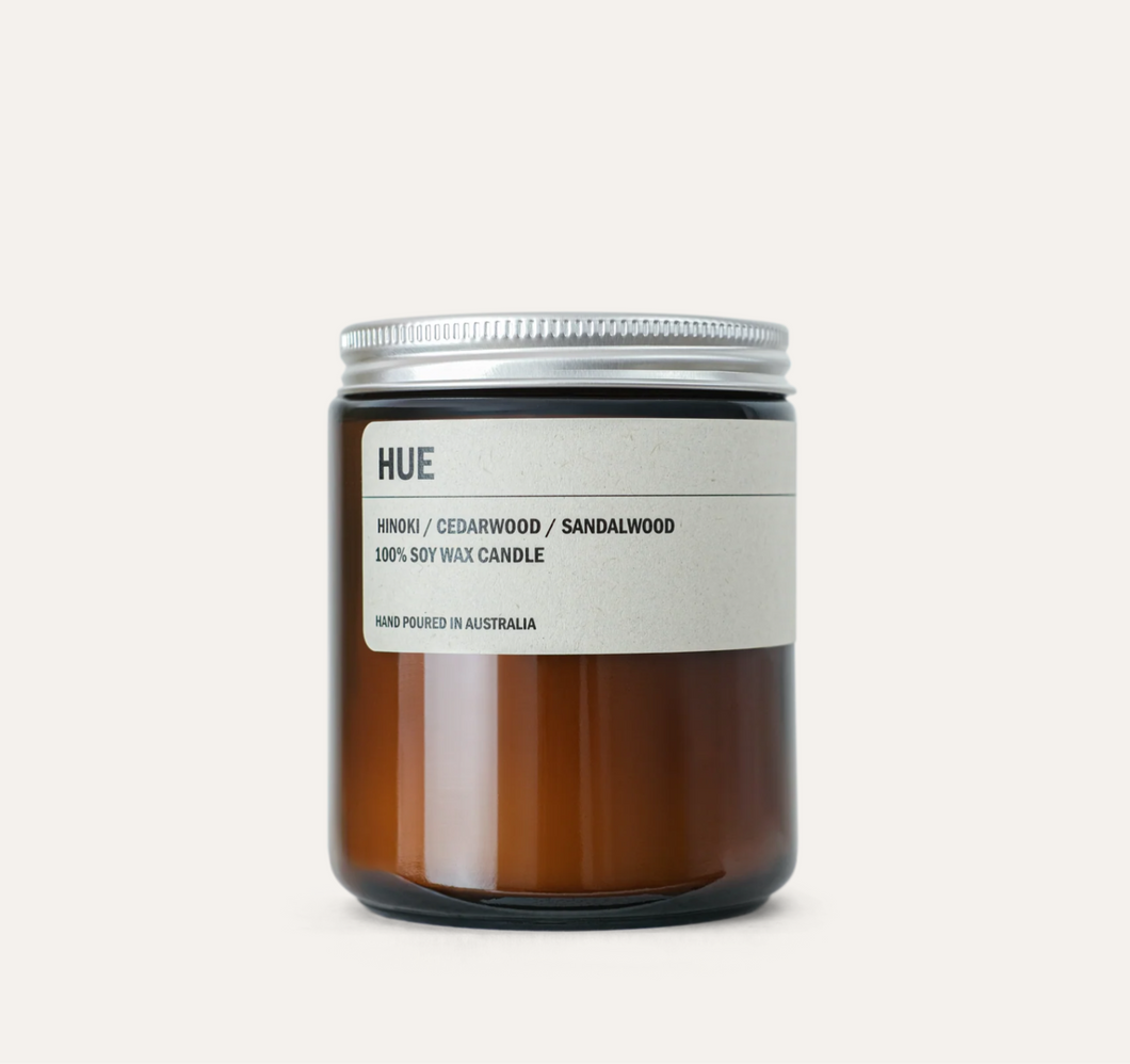 HUE: HINOKI / CEDARWOOD / SANDALWOOD SMALL AMBER CANDLE 250G