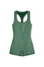 Load image into Gallery viewer, STRIPE RIB RACER BACK BODYSUIT - TALLOW GREEN
