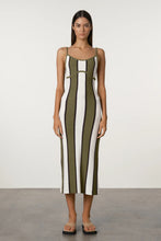 Load image into Gallery viewer, OLIVE STRIPE TEXTURED KNIT DRESS
