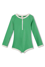 Load image into Gallery viewer, MINI STRIPE RIB RASHIE ONESIE - PARROT GREEN
