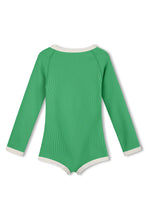Load image into Gallery viewer, MINI STRIPE RIB RASHIE ONESIE - PARROT GREEN
