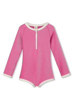 Load image into Gallery viewer, MINI STRIPE RIB RASHIE ONESIE - SHELL PINK
