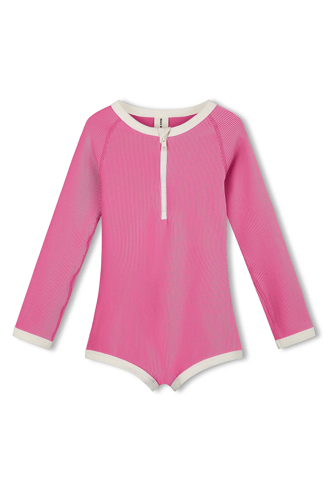 MINI STRIPE RIB RASHIE ONESIE - SHELL PINK