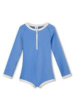 Load image into Gallery viewer, MINI STRIPE RIB RASHIE ONESIE - SKY

