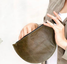 Load image into Gallery viewer, Leather Clutch- OLIVE
