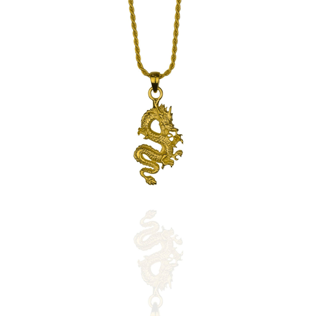 Blossom and Sky Fire Breather Dragon Necklace Gold